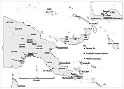 Map. Locations in Papua New Guinea where there have been outbreaks of the Finschaffen disorder.